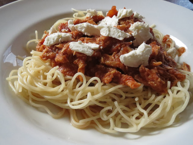 Chicken Spaghetti (with goat cheese)